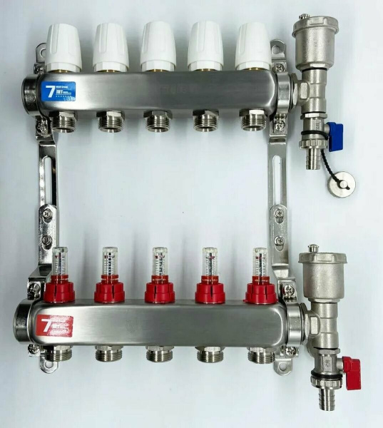 Коллекторная группа Vieir 5 выходов с расходомерами нержавейка